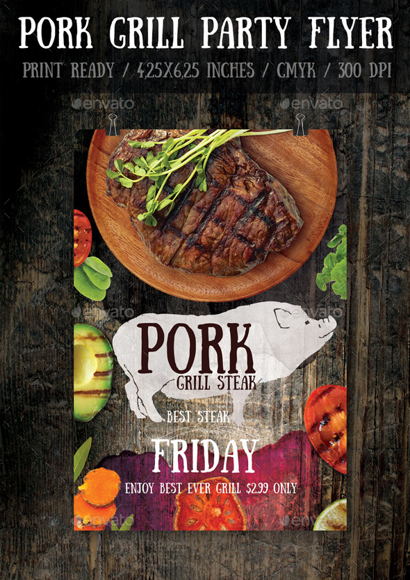Pork BBQ Flyer Template by Bugsster GraphicRiver